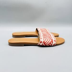 Haute Hippie Sandals Womens 8 Orange Brown Red Slide Geometric Flat Comfort